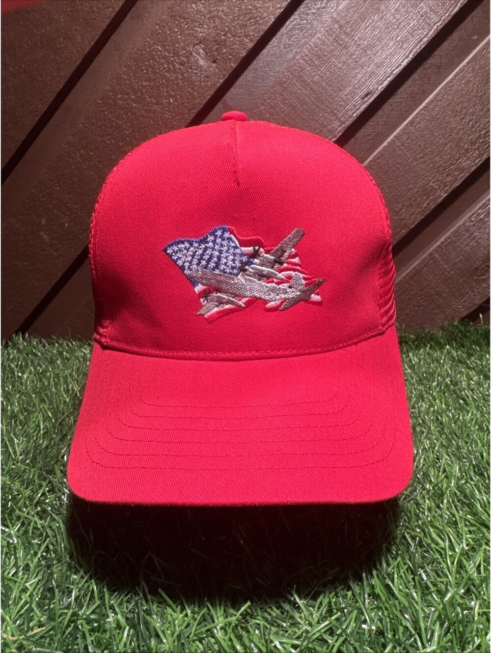 Patriotic US Flag Military Plane Mesh Trucker Hat Snapback Cap Red Petspun New